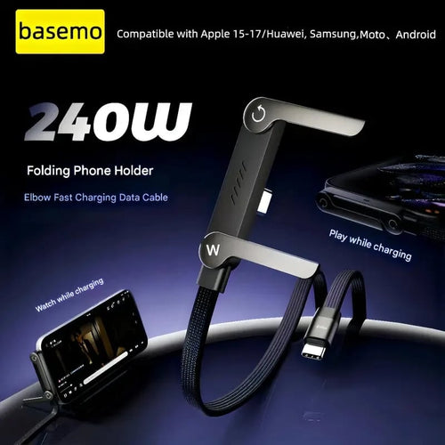 🔥BUY 1 GET 1 FREE($9.99/EACH) | MFi-Certified Cables 2-in-1 Invisible Holder Charger Cable - 240W Fast Charging Cord with Built-In Phone Stand