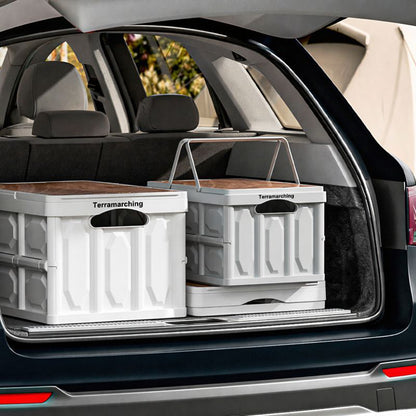 Foldable Outdoor Storage Box with Wooden Lid