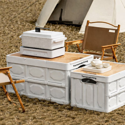 Foldable Outdoor Storage Box with Wooden Lid