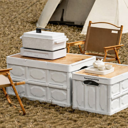 Foldable Outdoor Storage Box with Wooden Lid