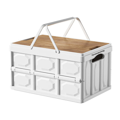 Foldable Outdoor Storage Box with Wooden Lid